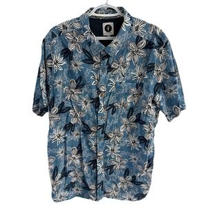 TOES ON THE NOSE MENS BUTTON UP SHIRT SIZE XXL BLUE HAWAIIAN FLORAL SHORT SLEEVE